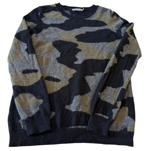 Brodie Fine Cashmere Womens Camo Crewneck Sweater Black Green Grey Size Small